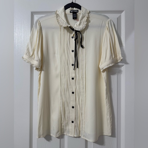 Hot Topic Tops - ✨SOLD✨Hot Topic Antique White Ruffle Bow Woven Button-Up ✨NWT
